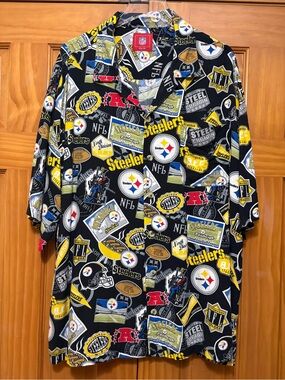 NFL Pittsburgh Steelers Black & Gold Short-Sleeve Button-Up Shirt Size 2XL